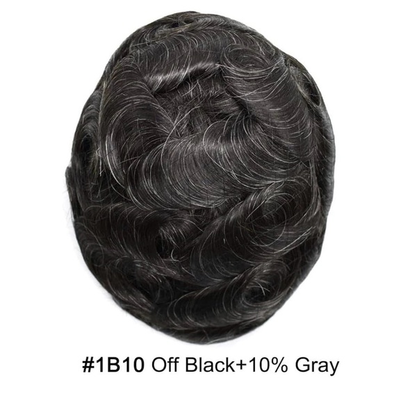 HUMAN HAIR Men’s Hairpiece Breathable Off Black 10% gray hair 100% density - Picture 8 of 12